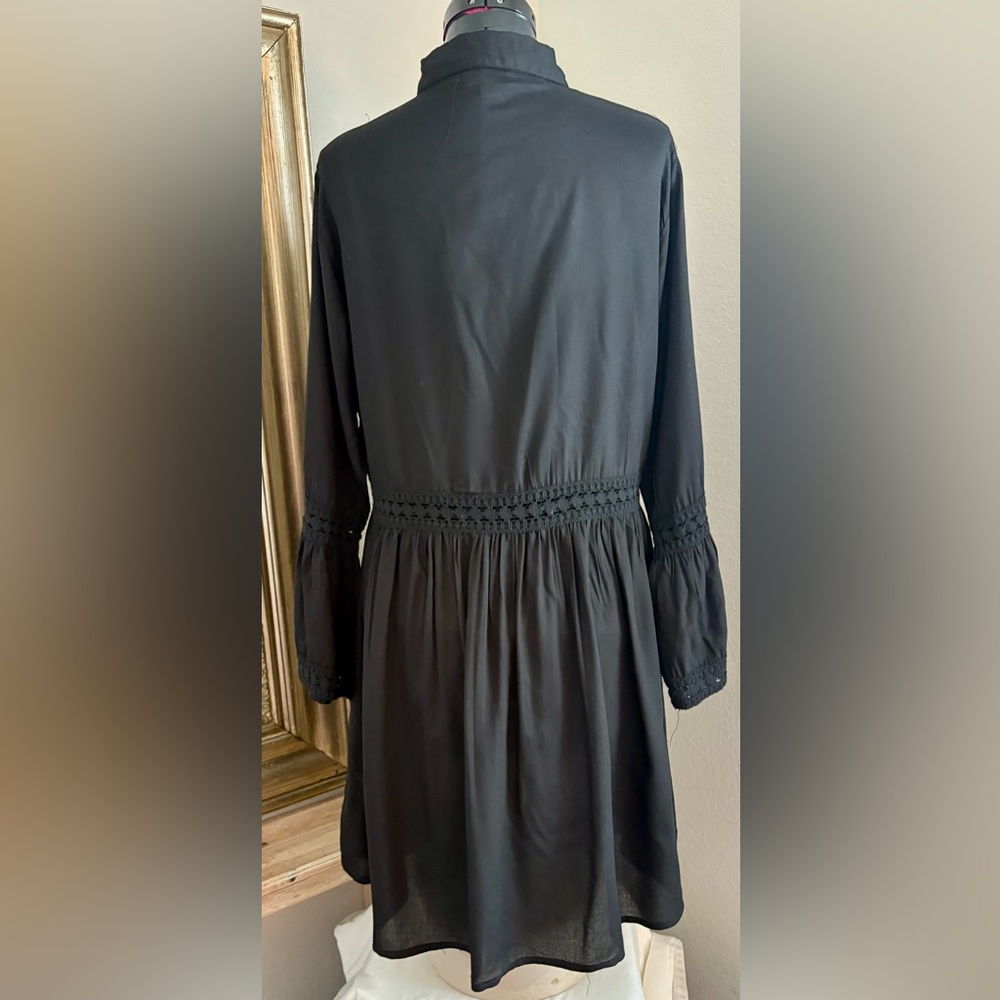 Sugar & Cream Black Boho Lace Trim Babydoll Dress Size L Flowy Cottagecore - Picture 4 of 9